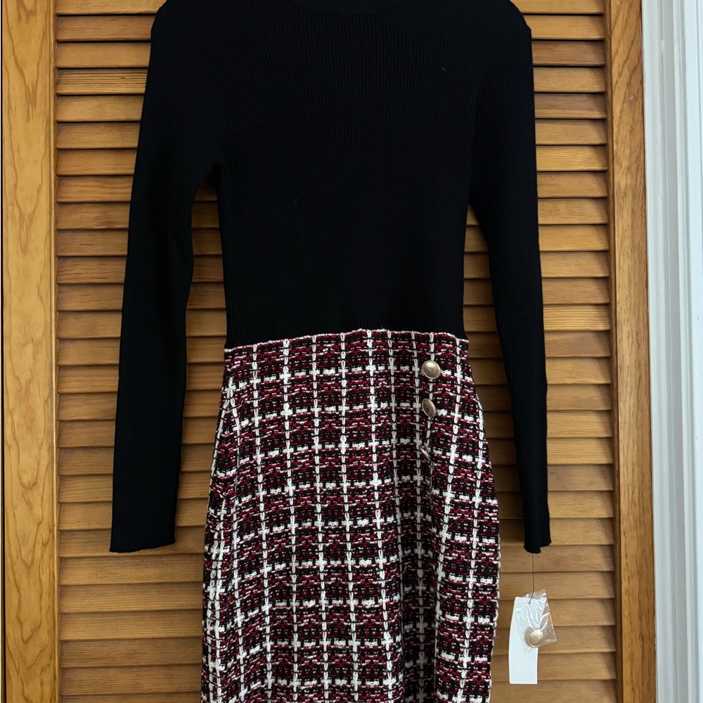 BCX Black Top with Red Plaid Skirt Dress